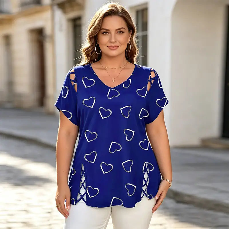 👚【S-5XL】Tricou cu decupaje în formă de inimă și guler în V