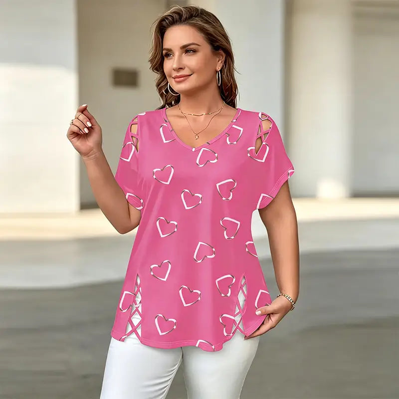 👚【S-5XL】Tricou cu decupaje în formă de inimă și guler în V