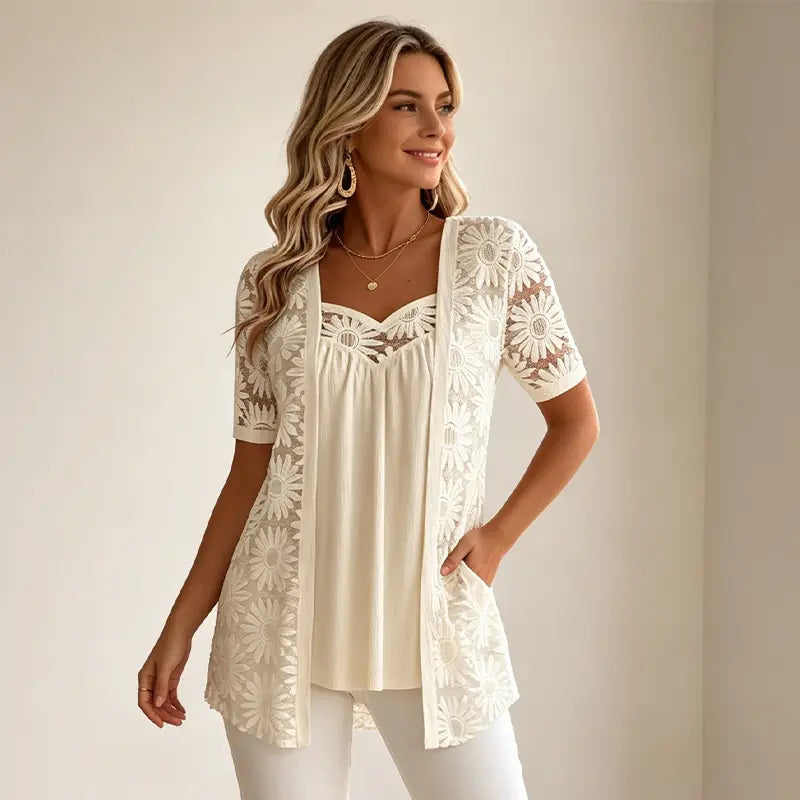 👚 Bluze Elegante Efect 2-în-1 cu Dantelă și Mesh