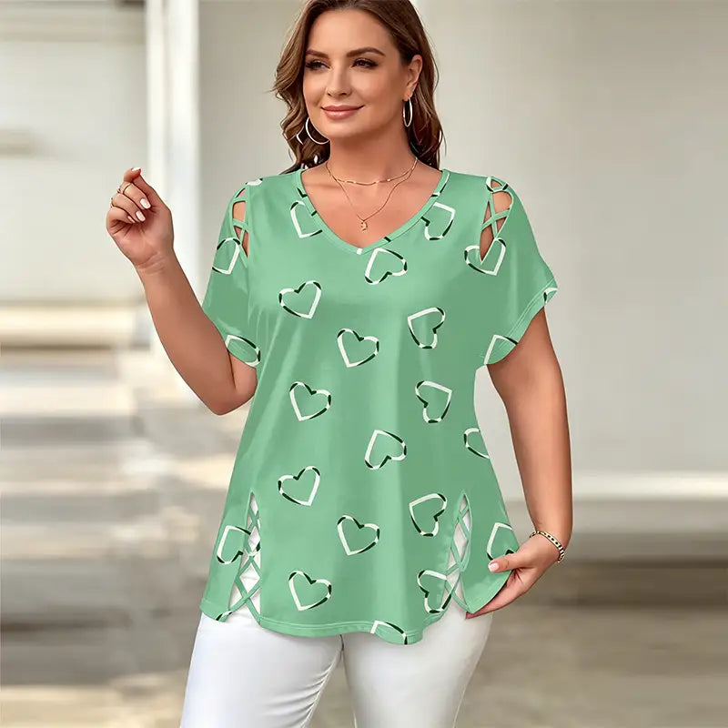 👚【S-5XL】Tricou cu decupaje în formă de inimă și guler în V