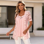 👚 Bluze Elegante Efect 2-în-1 cu Dantelă și Mesh
