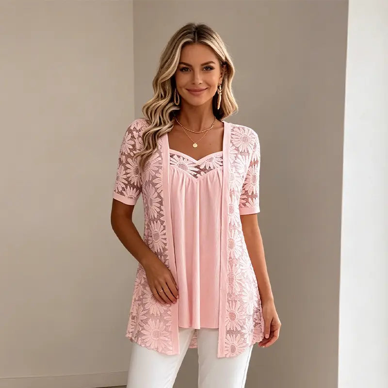 👚 Bluze Elegante Efect 2-în-1 cu Dantelă și Mesh