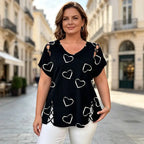 👚【S-5XL】Tricou cu decupaje în formă de inimă și guler în V