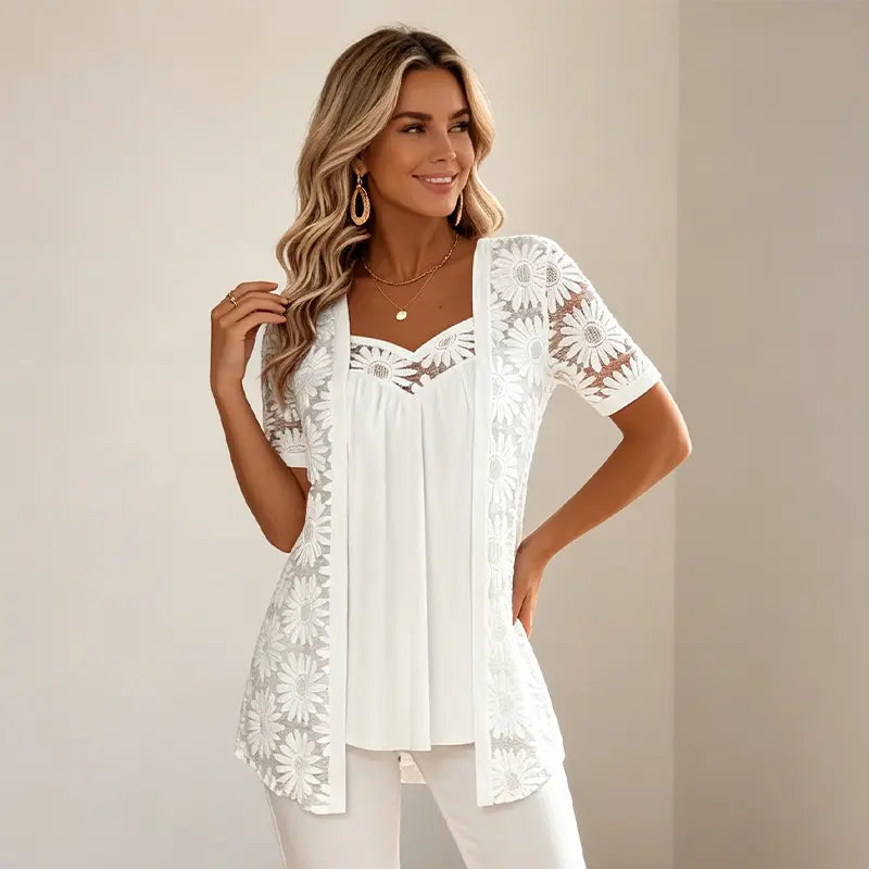 👚 Bluze Elegante Efect 2-în-1 cu Dantelă și Mesh