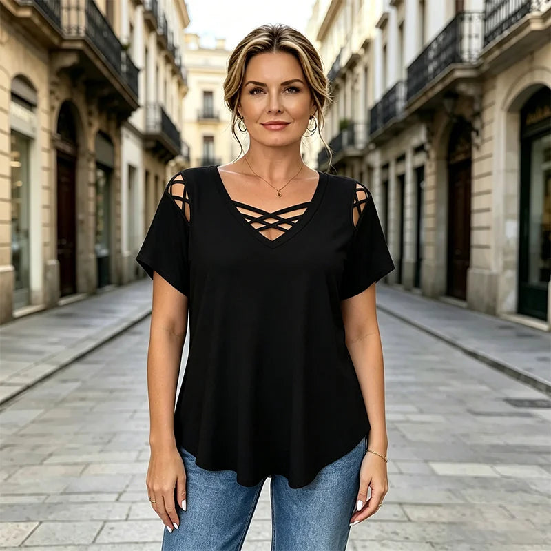 👚 Tricou din bumbac 100% cu decolteu în V